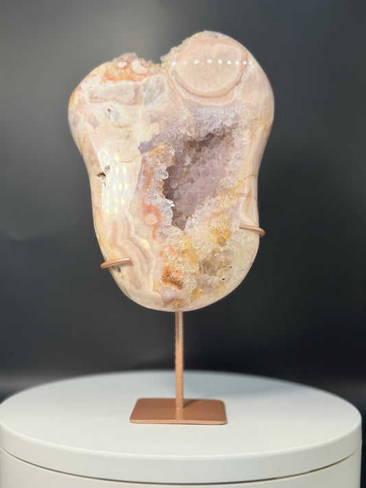 Pink Amethyst with Agate and Crystals Freeform From Brazil with Stand