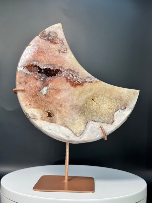 Pink Amethyst Moon with Druzy From Brazil with Stand