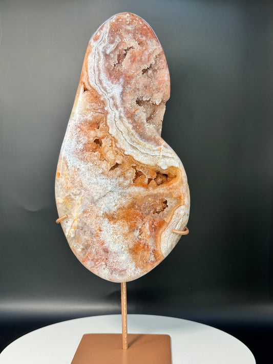 Pink Amethyst with Agate and Druzy Freeform from Brazil with Stand