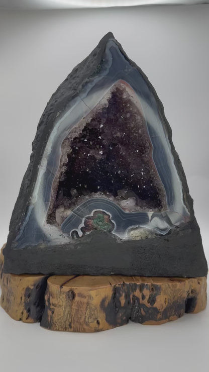 Amethyst Cathedral with Agate Banding and Calcite 8.75"