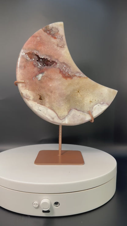 Pink Amethyst Moon with Druzy From Brazil with Stand