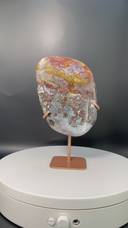 Stunning Blue Agate with Jasper Freeform for Brazil with Stand